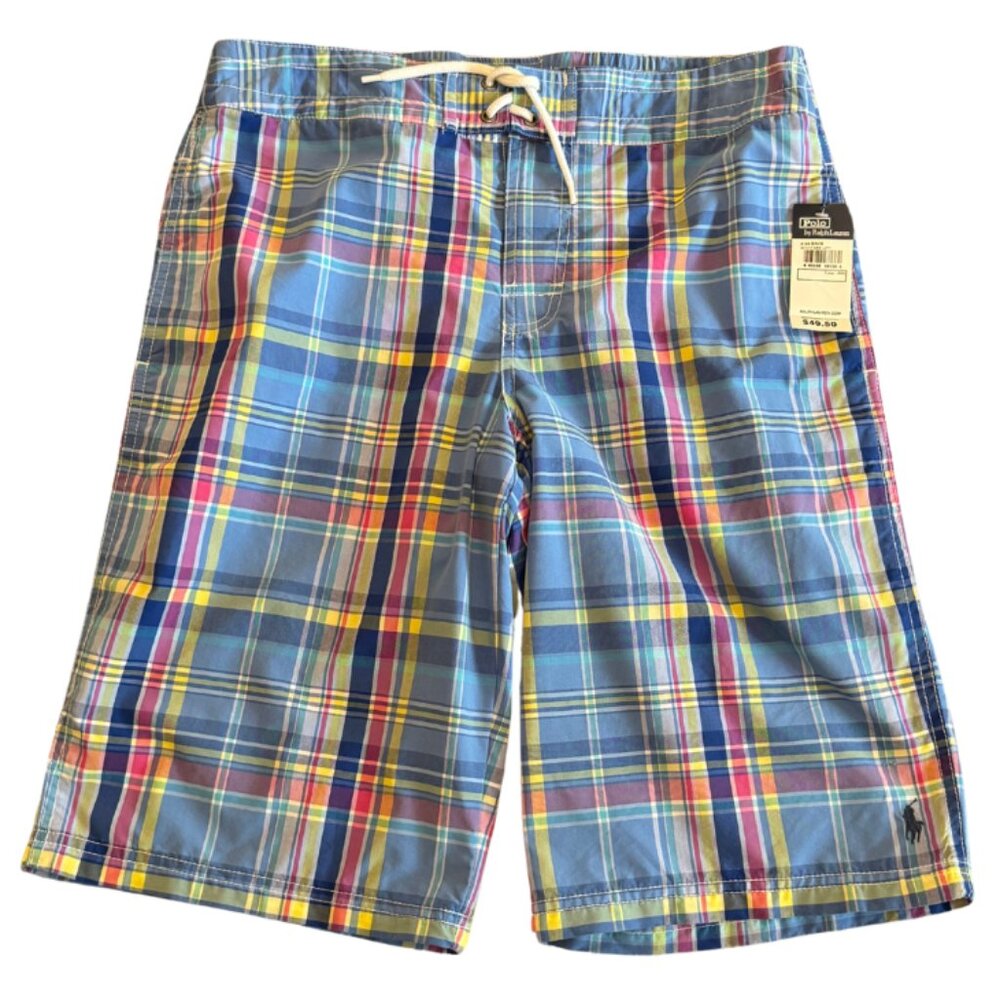 Polo Ralph Lauren Boys 18-20 (XL) Madras Plaid Board / Swim Shorts NWT